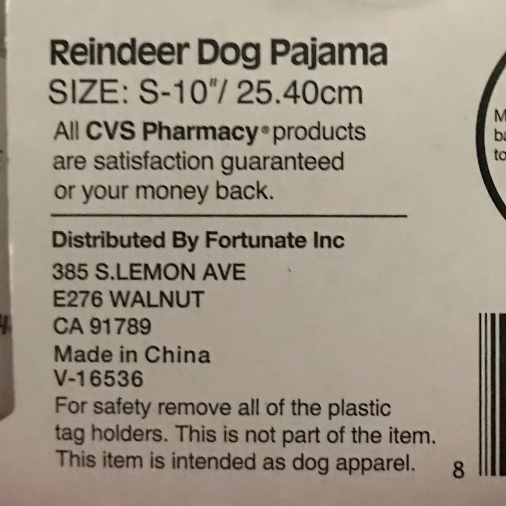 Pet Central Reindeer Dog Pajama NEW Size S-10”/25.40cm